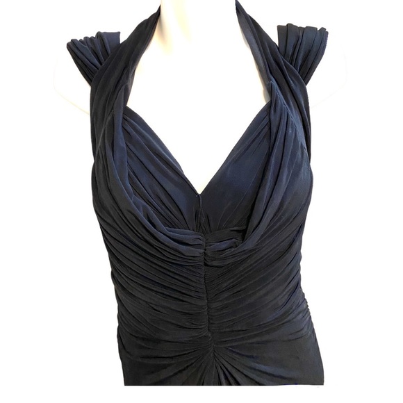 Tadashi Draped Rushed Hourglass Slinky Deep V Gown Formal Midi Dress XL - Picture 4 of 12